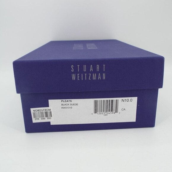 Stuart Weitzman Pleats Black Suede Wedge with Chain Bow Size 10N Narrow - Picture 14 of 16